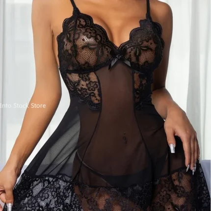 Plus Size Lingerie Sexy Babydoll Women's Underwear Set Strappy Brassiere Lace Transparent Bra Panty Sets Wedding Underwear