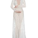 2024Fashion Maternity Photography Props Maxi Maternity Gown Lace Maternity Dress Fancy Shooting Photo Summer Pregnant Dress Plus - Image 3