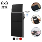 Rfid Credit Card Holder Wallet Metal Thin Slim Bank Card Case Men Women Pop Up Minimalist Wallet Small Black Purse Metal Vallet - Image 3