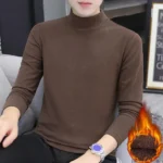 Half High Collar Long Sleeves Top Stretchy Men T-shirt Autumn Winter Double Sided Velvet Bottoming Business Top - Image 11