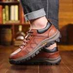 Men's British Lace-Up Sneaker Wear-resistant Lightweight Leather Shoes for Mountain Climbing Camping - Image 6
