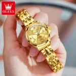 OLEVS Women‘s Watches Luxury Fashion Gold Small Wristwatch for Ladies Original Waterproof Rhombus Stainless Steel Strap Date - Image 3
