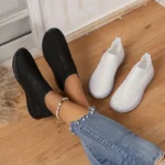 Women's Solid Color Sneakers Breathable Mesh Woven Outdoor Lightweight Low Top Walking Running Sports Socks Shoes - Image 2