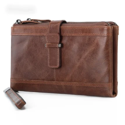 Men's Long Handbag Business Vintage Cow Leather Clutch Man Wallet Brand Long Wallet For Man Casual Handhold Bag Male Purse