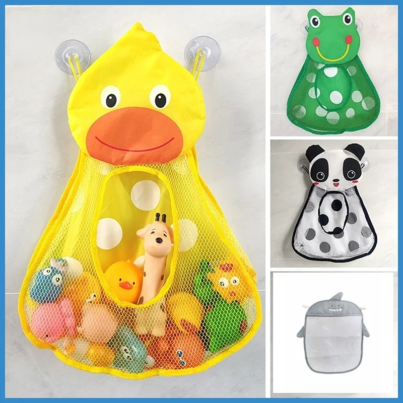S5aa18161ce454ac082396487f642a88aD-1.webp Baby Bath Toys Cute Duck Frog Mesh Net Toy Storage Bag Strong Suction Cups Bath Game Bag Bathroom Organizer Water Toys for Kids - Image 1