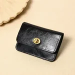 Retro Genuine Leather Credit Card Holder Luxury Fashion Custom Initials Slim Women Wallet Engrave Letters Lock Flap Mini Purse - Image 7