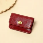 Retro Genuine Leather Credit Card Holder Luxury Fashion Custom Initials Slim Women Wallet Engrave Letters Lock Flap Mini Purse - Image 2