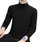 Half High Collar Long Sleeves Top Stretchy Men T-shirt Autumn Winter Double Sided Velvet Bottoming Business Top - Image 4
