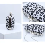 Leopard Print Women Evening Wedding Clutch Handbag Purse Crossbody Evening Bag - Image 3