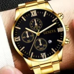 4pcs gold alloy Roman with calendar men's quartz watch and cross necklace bracelet ring set selected gift - Image 5
