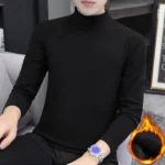 Half High Collar Long Sleeves Top Stretchy Men T-shirt Autumn Winter Double Sided Velvet Bottoming Business Top - Image 10