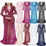 2024Fashion Maternity Photography Props Maxi Maternity Gown Lace Maternity Dress Fancy Shooting Photo Summer Pregnant Dress Plus