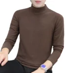 Half High Collar Long Sleeves Top Stretchy Men T-shirt Autumn Winter Double Sided Velvet Bottoming Business Top - Image 9