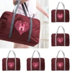 Travel Bag Luggage Handbags Large Capacity Organizers Foldable Clothes Storage Wine Red Duffle Carry Bags Love Letter Series
