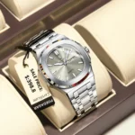 POEDAGAR Fashion Square Men Clock Waterproof Luminous Date Week Man Wristwatch High Quality Stainless Steel Quartz Men's Watches - Image 2