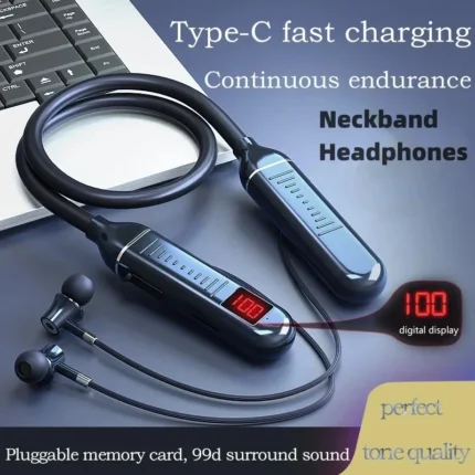 Wireless Bluebooth Earphones Neckband Headphones Gaming LED Display Stereo Sports Headset Halter Waterproof Magnetic Earbuds