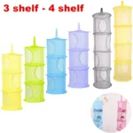 3/4 Shelf Foldable Toy Hanging Storage Net Organizer Space Saving for Kids Room Zipper Bra Drying Basket Mesh Stoage Bag Cage