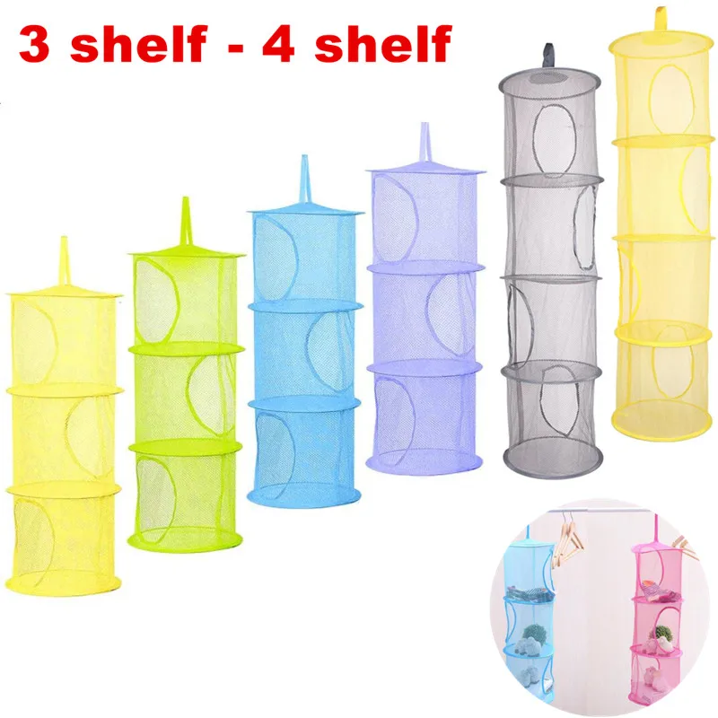 S9cf32dbbbb674df1835d83374d262bccO-1.webp 3/4 Shelf Foldable Toy Hanging Storage Net Organizer Space Saving for Kids Room Zipper Bra Drying Basket Mesh Stoage Bag Cage - Image 1