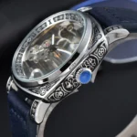 LONGLUX automatic watch retro style wholesale mechanical wristwatches skeleton carve waterproof leather no logo mens watch - Image 2