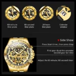 OLEVS Lxuxry Brand Gold Men's Watches Full Skeleton Stainless steel Chronograph Wristwatch Waterproof Luminous Quartz Watch Men - Image 4