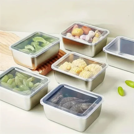 Stainless Steel Food Storage Box Fresh-keeping Box With Lid ,Rectangle Sausage Noodles Fruit Dish with Cover