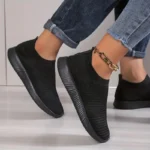 Women's Solid Color Sneakers Breathable Mesh Woven Outdoor Lightweight Low Top Walking Running Sports Socks Shoes - Image 3