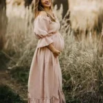 2024 Bohemian Women Dress Comfortable Linen Cotton Maternity Clothing Vintage Short Sleeve Dress For Pregnancy Photo Shoot - Image 3