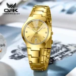 OPK 8105 Couple Quartz Watch Classic Fashion Waterproof Glow Tungsten Steel Band Luxury Date Week Men's and Women's Couple Watch - Image 8
