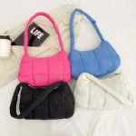 Winter Fashion Quilted Handbags Ladies Casual Cotton-Padded Bags Solid Color Small Top-Handle Bags Women Underarm Shoulder Bags