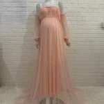 2024 Boho Maternity Dress Gauze Shoulderless Long Train Bohemian Maternity Photo Shoot Dress - Image 6