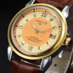 LONGLUX automatic man watch business leisure dating mechanical wristwatches day date waterproof leather  mens watch men gift