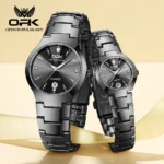OPK 8105 Couple Quartz Watch Classic Fashion Waterproof Glow Tungsten Steel Band Luxury Date Week Men's and Women's Couple Watch - Image 2