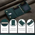 Green Three Fold Card Holder Case Retro PU Leather Credit Cards Holders Bag Business Multiple Slots Magnetic Suction Small Pack - Image 4