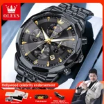 OLEVS 3673 Mens Watch Business Brand Quartz Watches Multifunctional Chronograph Waterproof Moon Phase Watch Mens Gifts Original