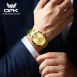 OPK 8105 Couple Quartz Watch Classic Fashion Waterproof Glow Tungsten Steel Band Luxury Date Week Men's and Women's Couple Watch - Image 5