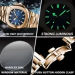 POEDAGAR Luxury Man Wristwatch Business Stainless Steel Quartz Men Watch Waterproof Luminous Date Square Men's Watches Clock+Box - Image 4