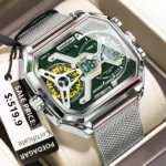 POEDAGAR Top Fashion Men Clock Rectangle Waterproof Date Week LED Man Watch Electronic Mesh Stainless Steel Quartz Men's Watches - Image 8