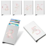Rfid Credit Card Holder Metal Ultra-thin Anti-theft Man Wallet Pop-up Minimalist Wallet Silver Metal Wallet ,Pink Flower Pattern