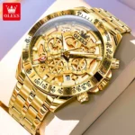 OLEVS Lxuxry Brand Gold Men's Watches Full Skeleton Stainless steel Chronograph Wristwatch Waterproof Luminous Quartz Watch Men - Image 7