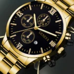 4pcs gold alloy Roman with calendar men's quartz watch and cross necklace bracelet ring set selected gift - Image 4