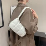 Winter Fashion Quilted Handbags Ladies Casual Cotton-Padded Bags Solid Color Small Top-Handle Bags Women Underarm Shoulder Bags - Image 2