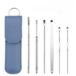 Stainless Steel Ear Digging Spoon Leather Cover 6pc Cleaner Scoop Double-Headed Spiral Cleaning Health Care Ear Picking Tool Set - Image 4
