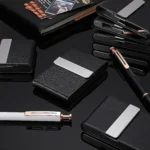 Business Card Holder PU Leather Business Card Case Name Cards Wallet Slim Metal Pocket Card Organizer Gifts for Men Women Office - Image 2