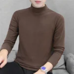 Half High Collar Long Sleeves Top Stretchy Men T-shirt Autumn Winter Double Sided Velvet Bottoming Business Top - Image 3