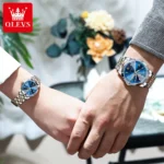 OLEVS 9998 Couple Watch Luxury Men Women Quartz Watch Dual Calendar Clock Waterproof Men's Women's Dating Couple Watch Set Gift - Image 3
