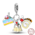 Dessert Afternoon Tea Series 925 Silver Coffee Cake Pizza Fries Sweet Charms Beads 3mm DIY Fine Jewelry Making - Image 63