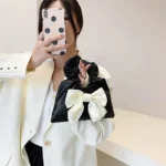 New Pu Leather Girl Concave Shape Portable Pleated Bag Texture Bow Hand Carry Ladies Small Bag Ladies Cell Phone Bag - Image 2