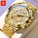 OLEVS Lxuxry Brand Gold Men's Watches Full Skeleton Stainless steel Chronograph Wristwatch Waterproof Luminous Quartz Watch Men - Image 8