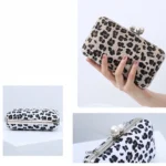 Leopard Print Women Evening Wedding Clutch Handbag Purse Crossbody Evening Bag - Image 4