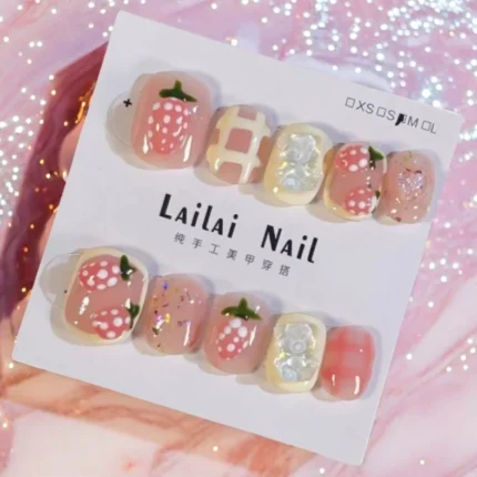 10pcs Festive Red Oval Short Press-On Nails with Cute Tomato Design Glossy Finish Holiday Nail Art Set for Women and Girls Wear - Image 15
